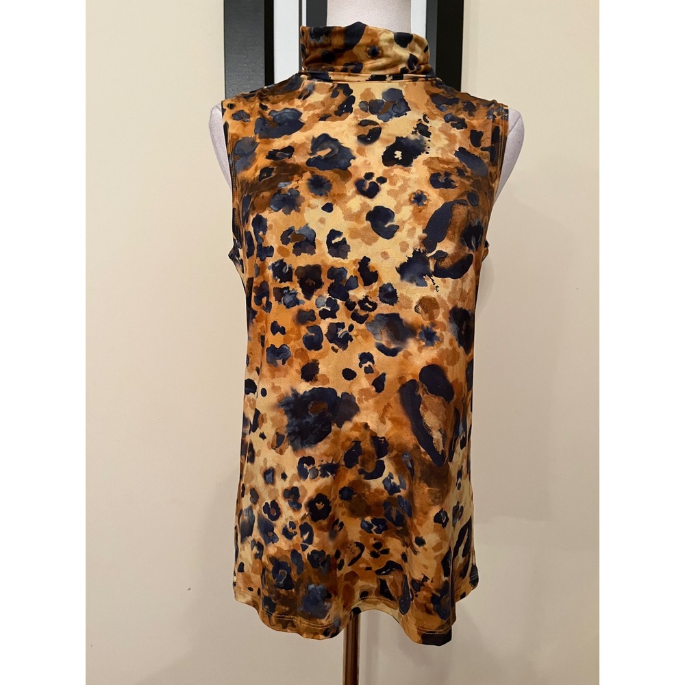 L'AGENCE Ceci Watercolor Leopard Turtleneck Sleeveless Top Medium - Picture 2 of 8